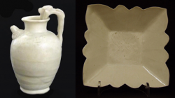 Liao miniature ewer with lion handle & Ding dish with butterflies - courtesy R&G McPherson Antiques